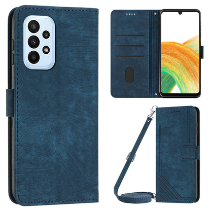 Skin-touch Feeling Wallet Case for Samsung Galaxy A33 5G , Lines Imprinted Stand PU Leather Phone Cover