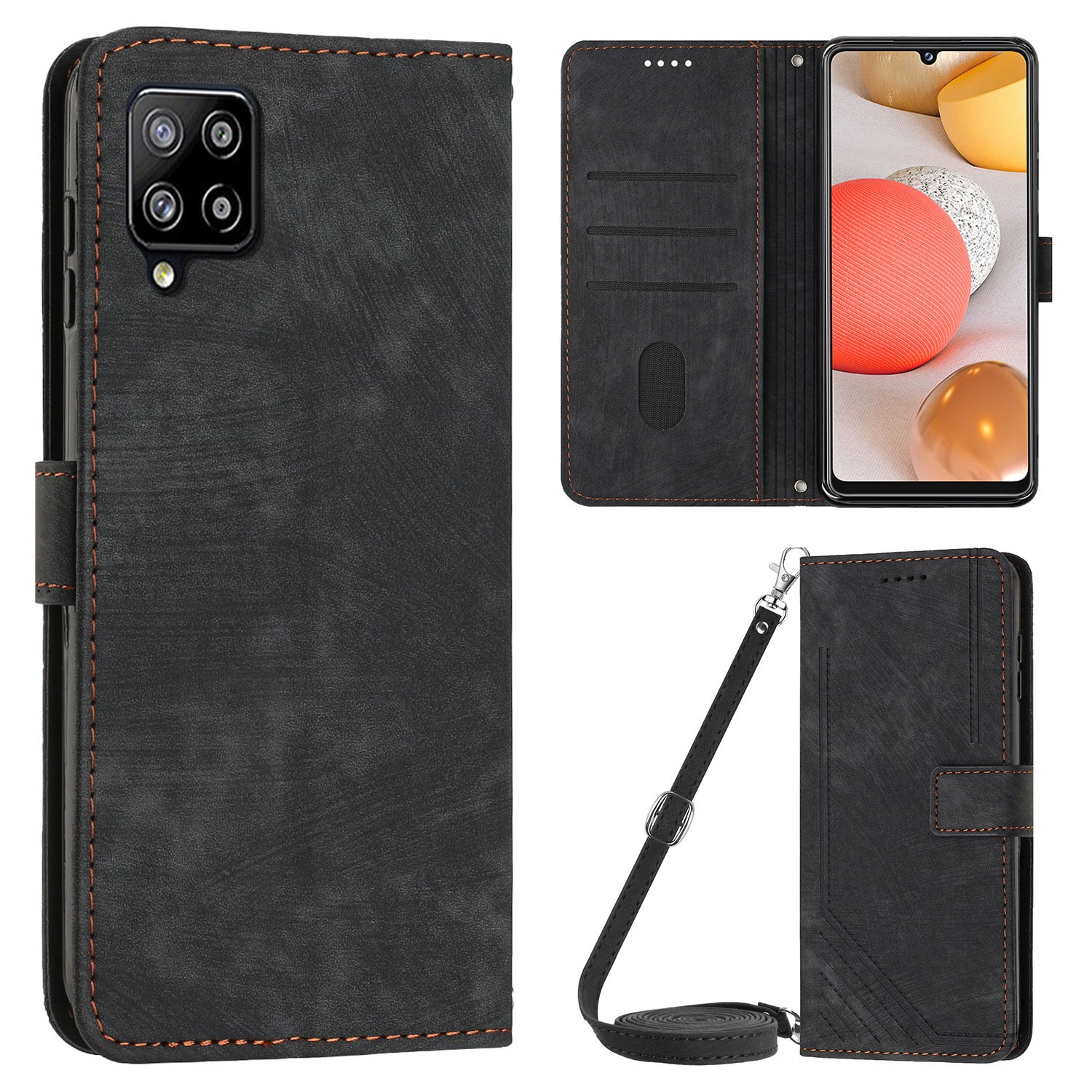 For Samsung Galaxy A42 5G / M42 5G Imprinted Lines Stand Phone Cover Wallet Case PU Leather Flip Shell
