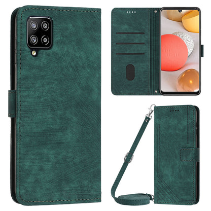 For Samsung Galaxy A42 5G / M42 5G Imprinted Lines Stand Phone Cover Wallet Case PU Leather Flip Shell