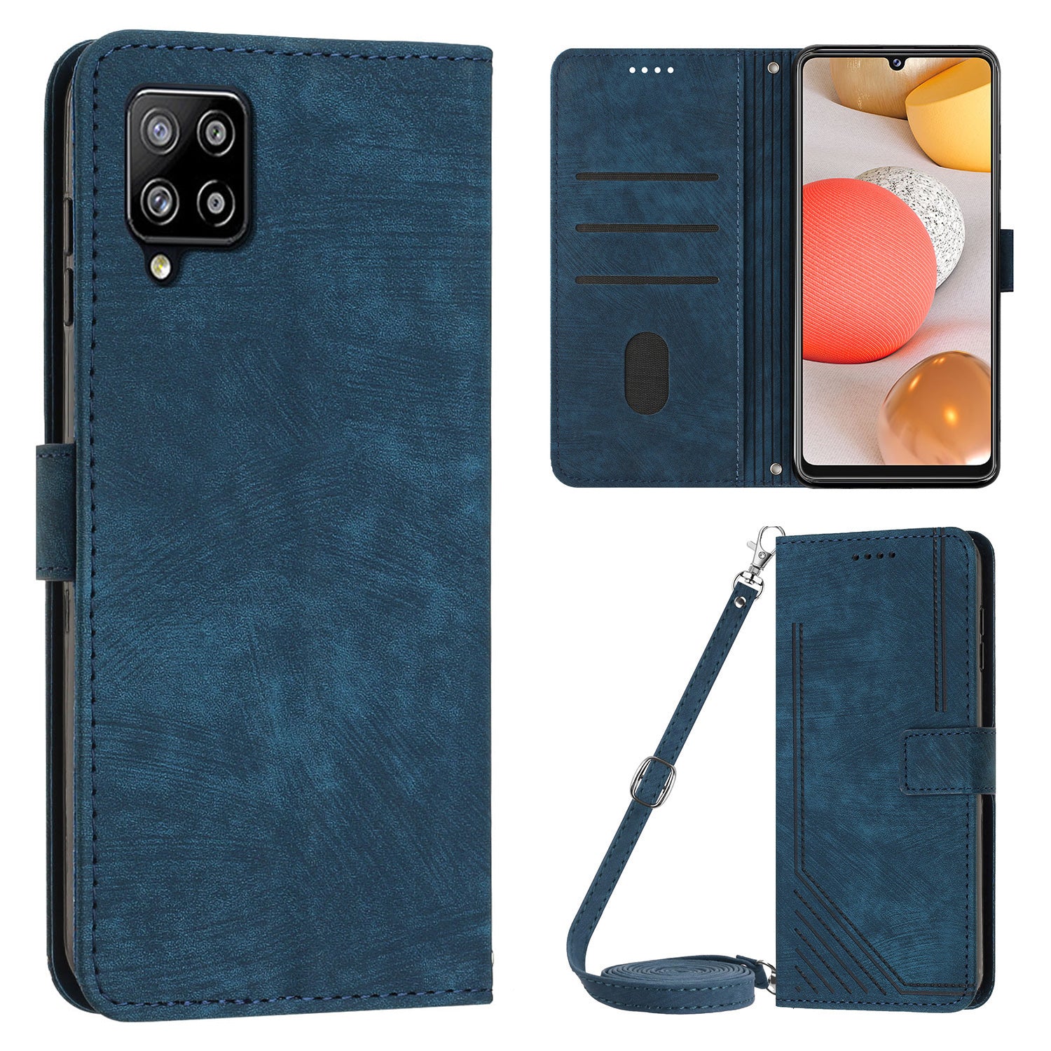 For Samsung Galaxy A42 5G / M42 5G Imprinted Lines Stand Phone Cover Wallet Case PU Leather Flip Shell