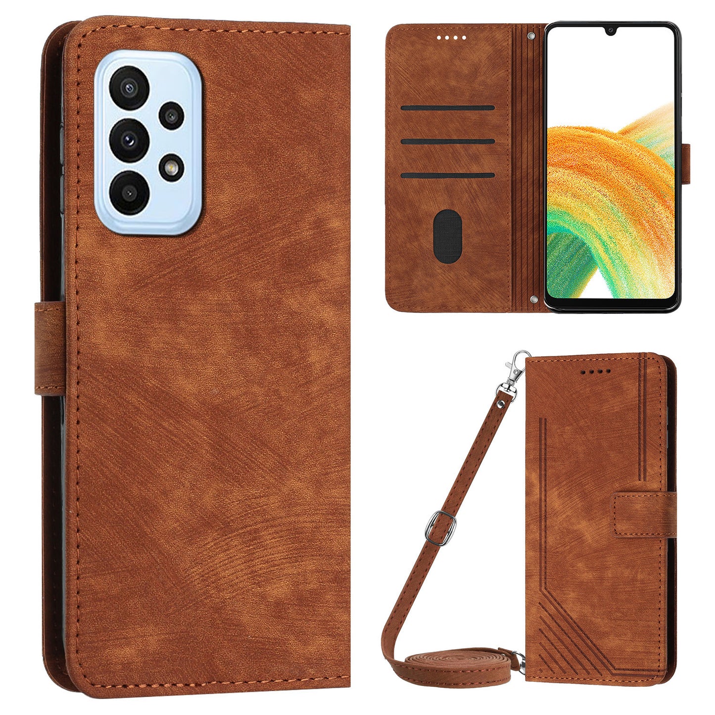 For Samsung Galaxy A53 5G Phone Case Wallet PU Leather Stand Lines Imprinted Skin-touch Cover