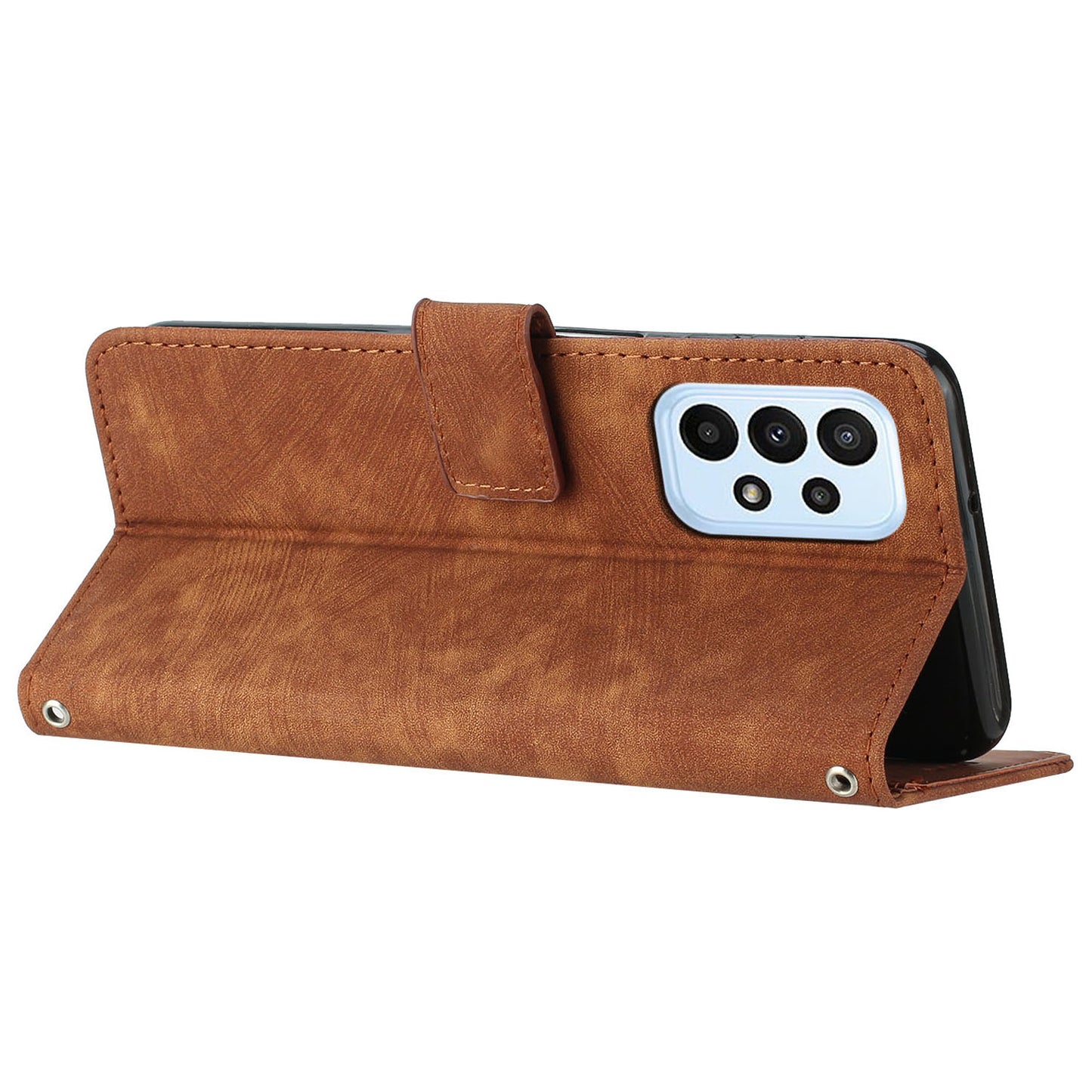 For Samsung Galaxy A53 5G Phone Case Wallet PU Leather Stand Lines Imprinted Skin-touch Cover