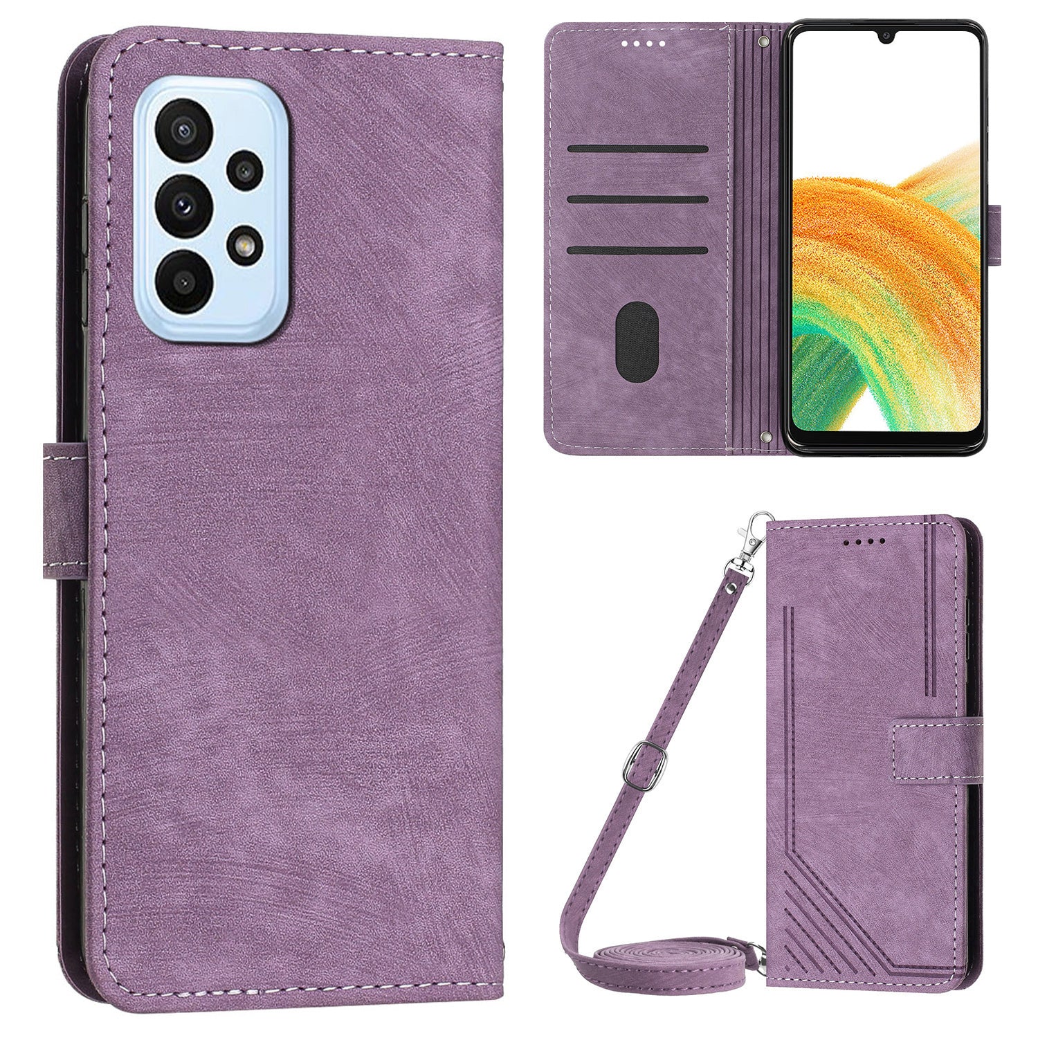 For Samsung Galaxy A53 5G Phone Case Wallet PU Leather Stand Lines Imprinted Skin-touch Cover