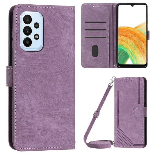 For Samsung Galaxy A53 5G Phone Case Wallet PU Leather Stand Lines Imprinted Skin-touch Cover