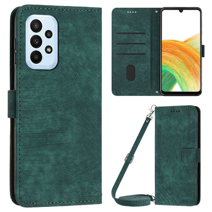 For Samsung Galaxy A53 5G Phone Case Wallet PU Leather Stand Lines Imprinted Skin-touch Cover