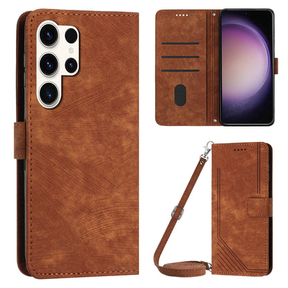 For Samsung Galaxy S23 Ultra Wallet Phone Case Crossbody PU Leather Stand Lines Imprinted Flip Cover