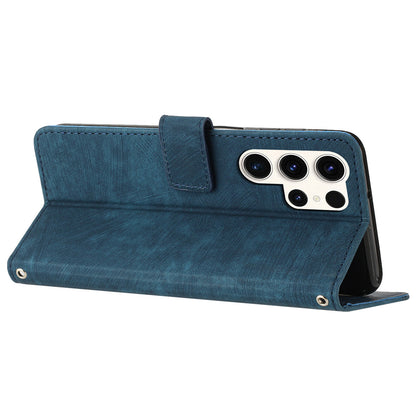 For Samsung Galaxy S23 Ultra Wallet Phone Case Crossbody PU Leather Stand Lines Imprinted Flip Cover