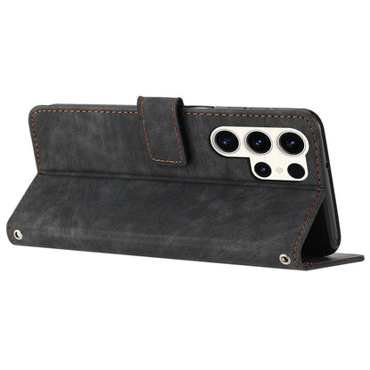 For Samsung Galaxy S23 Ultra Wallet Phone Case Crossbody PU Leather Stand Lines Imprinted Flip Cover