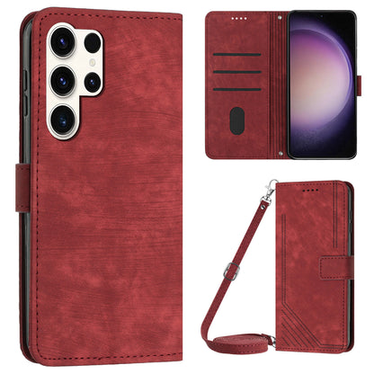 For Samsung Galaxy S23 Ultra Wallet Phone Case Crossbody PU Leather Stand Lines Imprinted Flip Cover