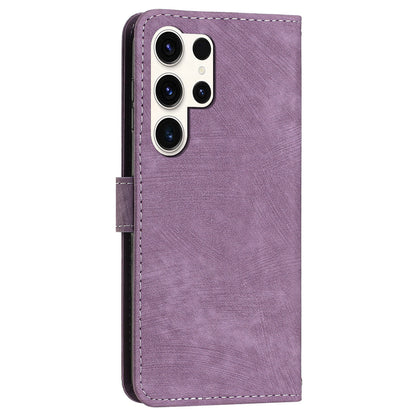 For Samsung Galaxy S23 Ultra Wallet Phone Case Crossbody PU Leather Stand Lines Imprinted Flip Cover