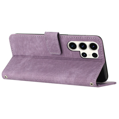 For Samsung Galaxy S23 Ultra Wallet Phone Case Crossbody PU Leather Stand Lines Imprinted Flip Cover