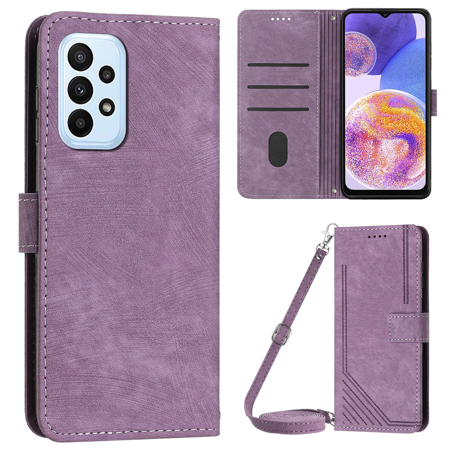 PU Leather Phone Case for Samsung Galaxy A23 4G / A23 5G (Global Version) / M23 5G / F23 5G / M13 4G , Lines Imprinted Stand Flip Wallet Cover