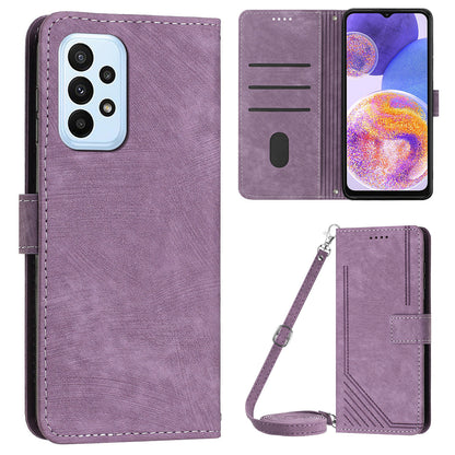 PU Leather Phone Case for Samsung Galaxy A23 4G / A23 5G (Global Version) / M23 5G / F23 5G / M13 4G , Lines Imprinted Stand Flip Wallet Cover