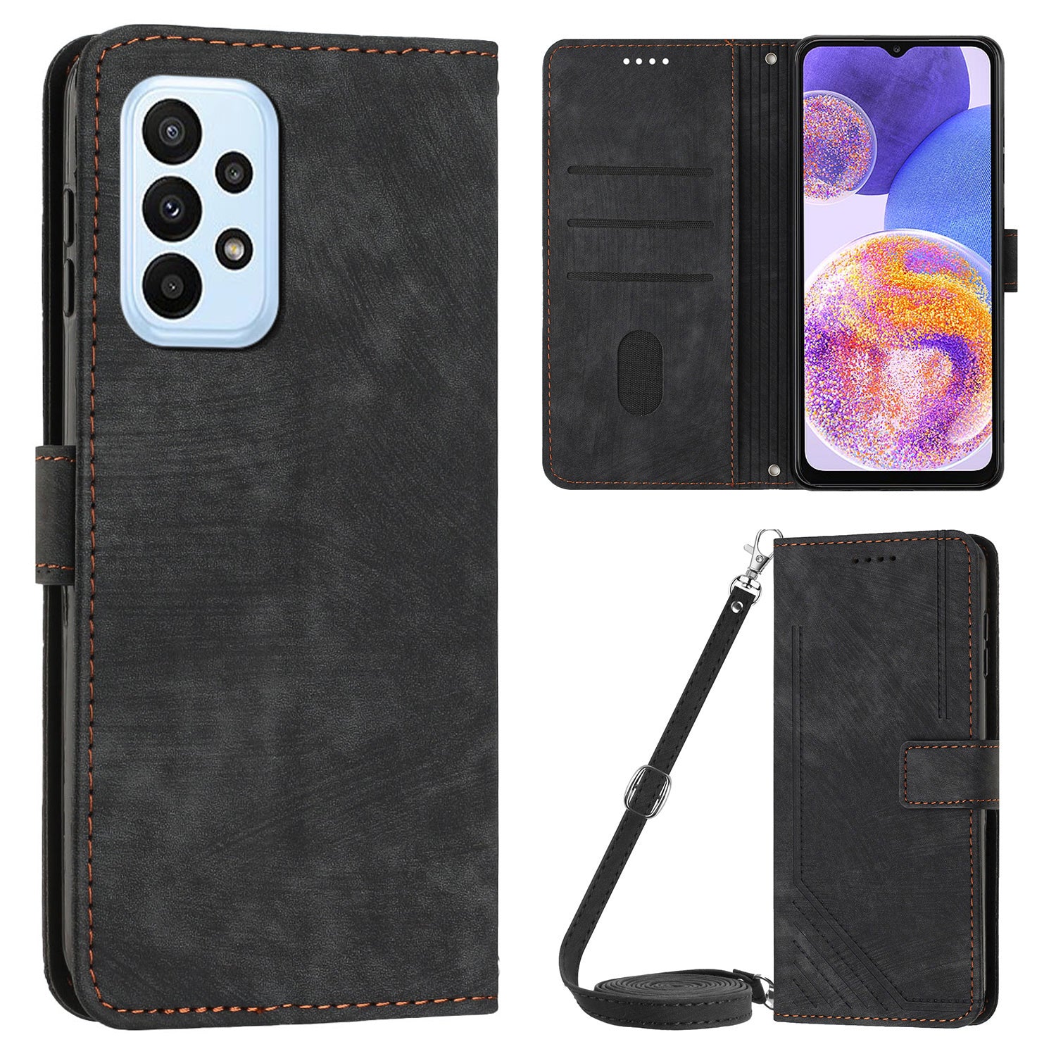 PU Leather Phone Case for Samsung Galaxy A23 4G / A23 5G (Global Version) / M23 5G / F23 5G / M13 4G , Lines Imprinted Stand Flip Wallet Cover