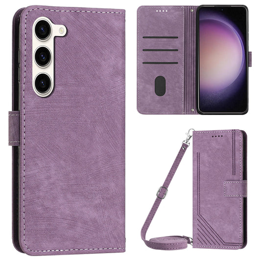 For Samsung Galaxy S23+ Wallet Case PU Leather Folio Flip Shell Lines Imprinted Stand Phone Cover