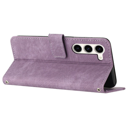 For Samsung Galaxy S23+ Wallet Case PU Leather Folio Flip Shell Lines Imprinted Stand Phone Cover