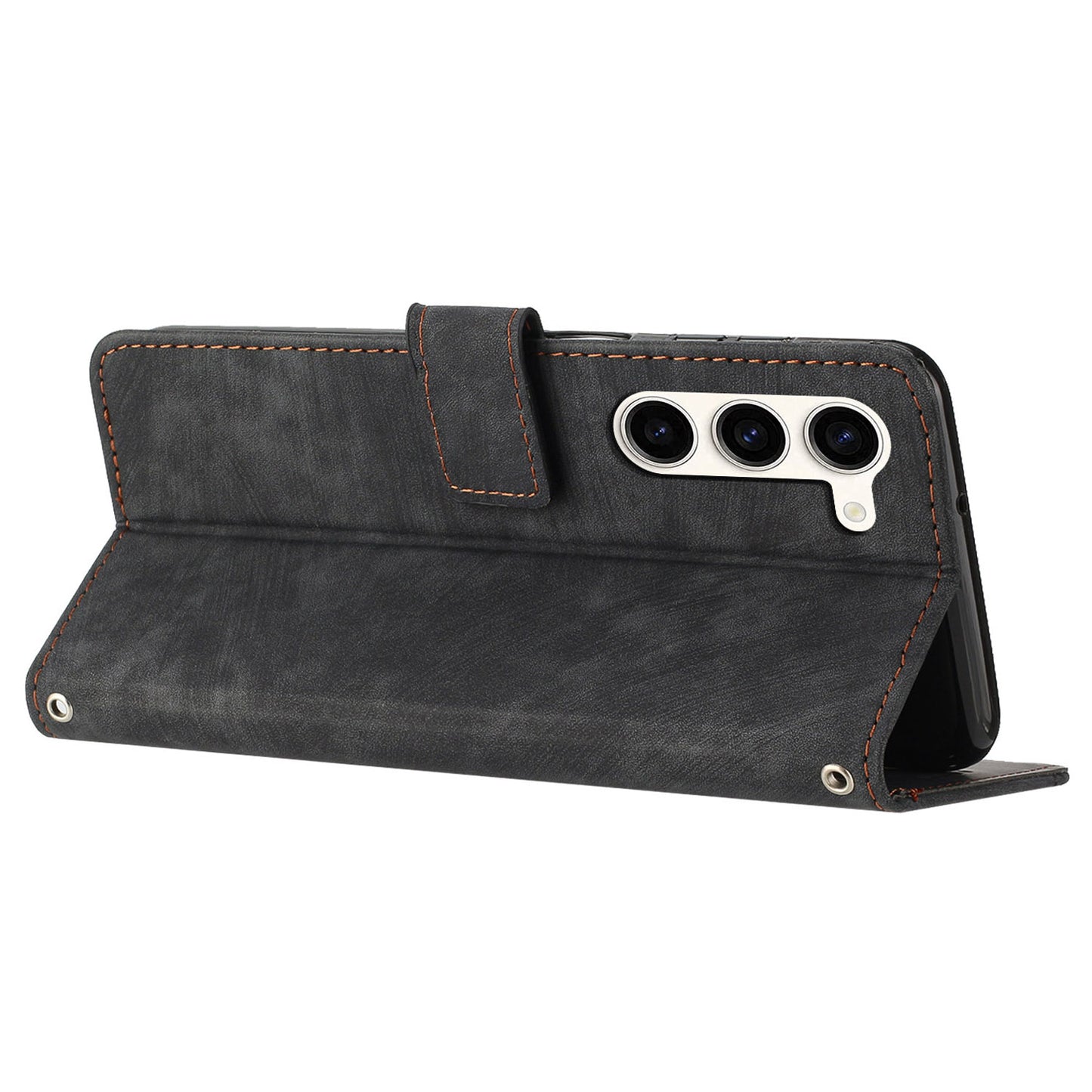 For Samsung Galaxy S23+ Wallet Case PU Leather Folio Flip Shell Lines Imprinted Stand Phone Cover