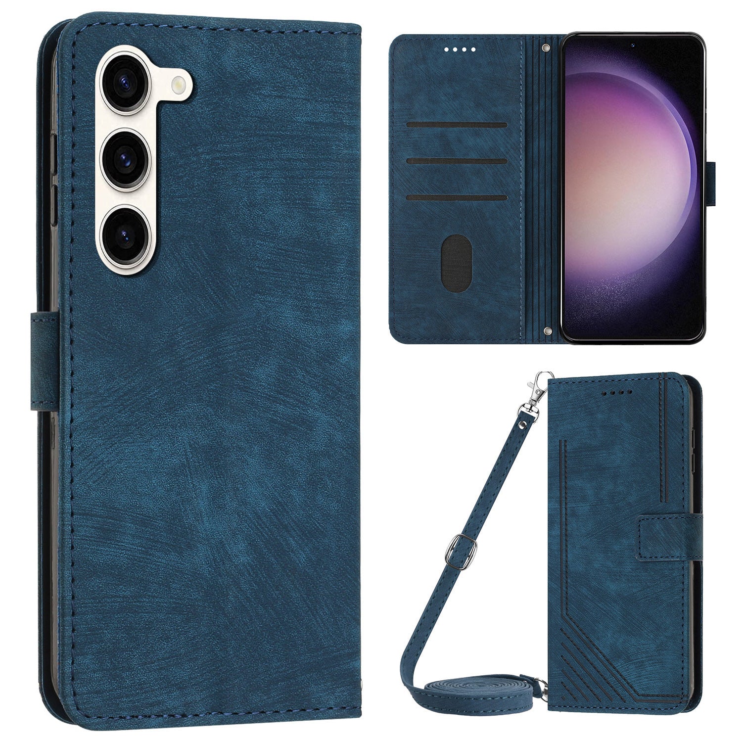 For Samsung Galaxy S23+ Wallet Case PU Leather Folio Flip Shell Lines Imprinted Stand Phone Cover