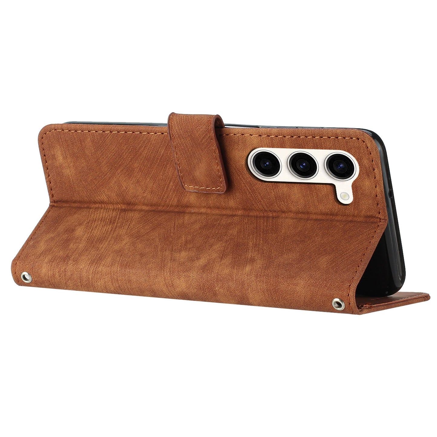 For Samsung Galaxy S23+ Wallet Case PU Leather Folio Flip Shell Lines Imprinted Stand Phone Cover