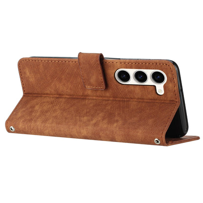 For Samsung Galaxy S23+ Wallet Case PU Leather Folio Flip Shell Lines Imprinted Stand Phone Cover