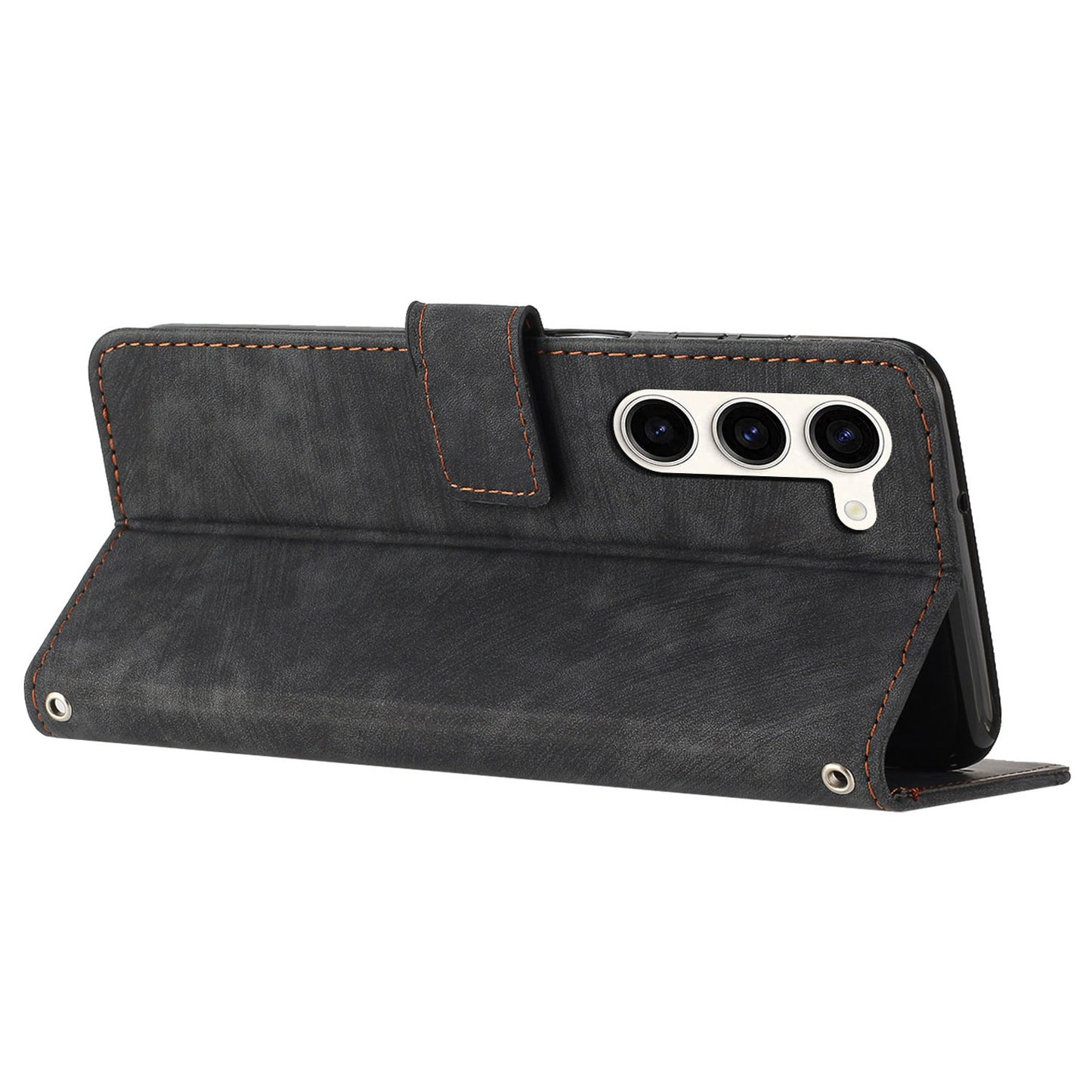 For Samsung Galaxy S23 PU Leather Wallet Folio Case Lines Imprinted Stand Phone Cover with Shoulder Strap