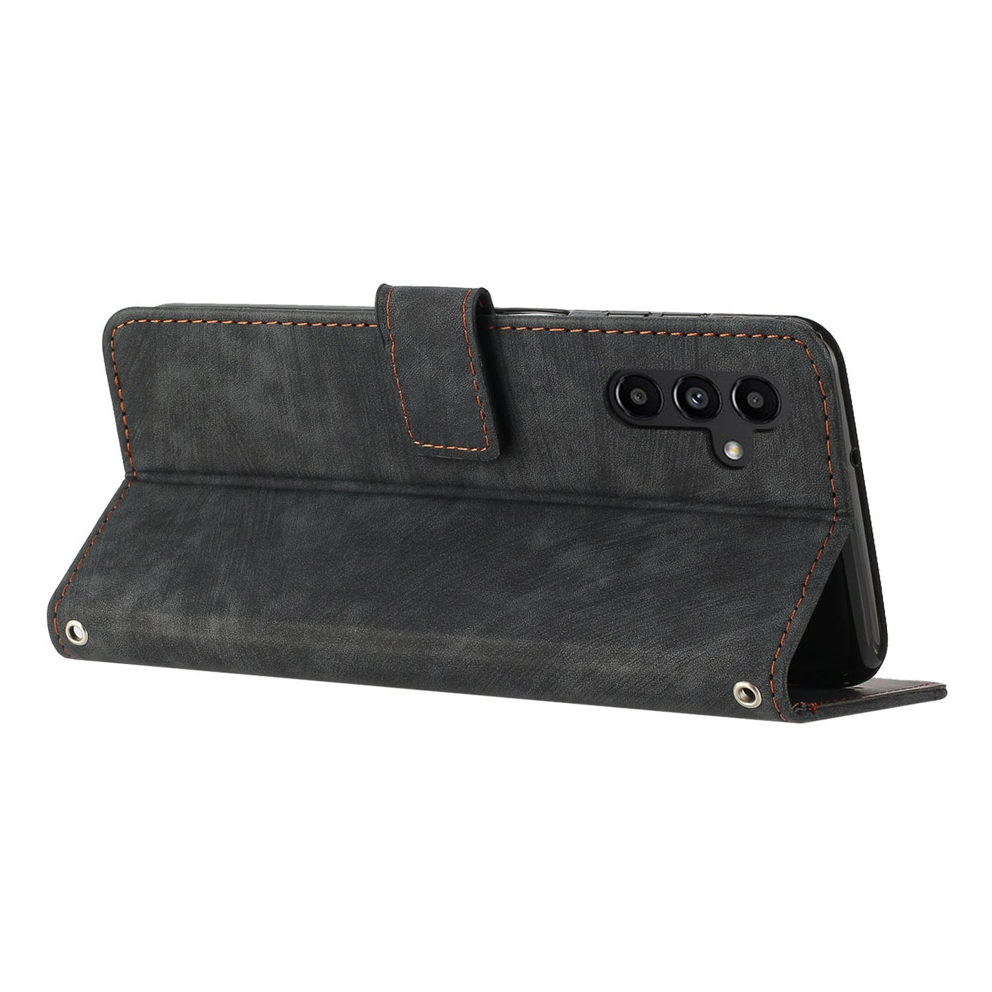 For Samsung Galaxy A24 4G PU Leather Skin-Touch Phone Case Lines Imprinted Wallet Cover Stand