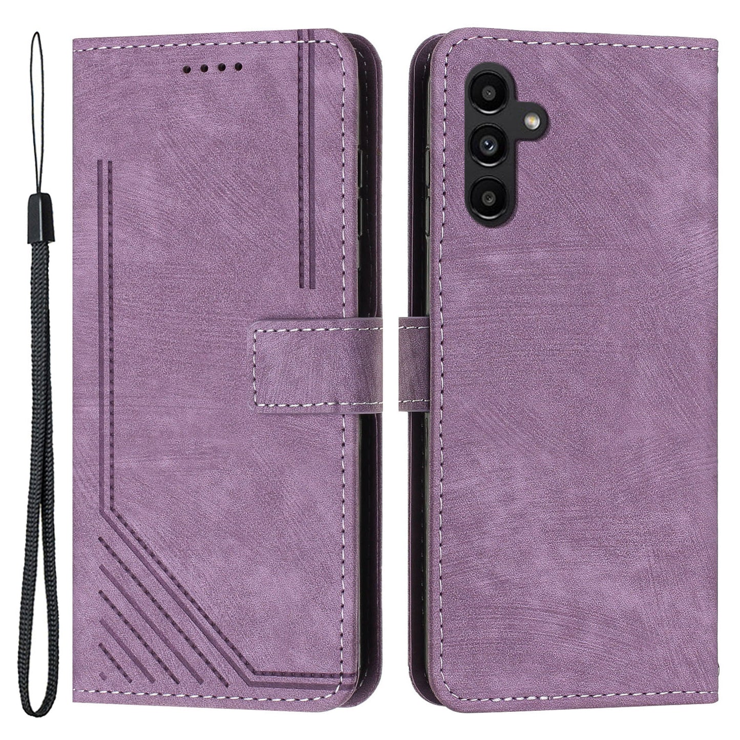 For Samsung Galaxy A24 4G PU Leather Skin-Touch Phone Case Lines Imprinted Wallet Cover Stand
