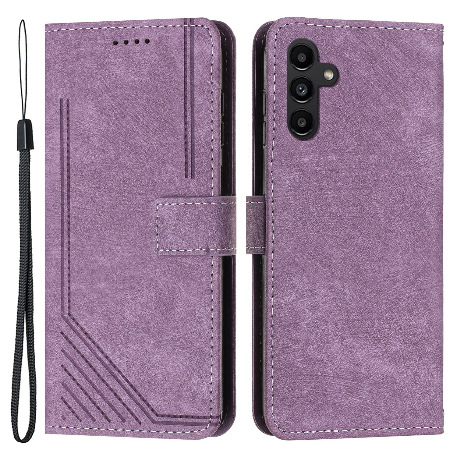 For Samsung Galaxy A24 4G PU Leather Skin-Touch Phone Case Lines Imprinted Wallet Cover Stand