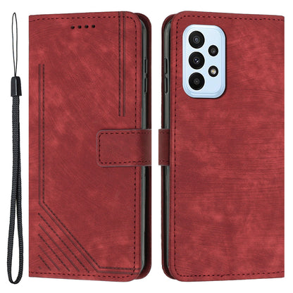 For Samsung Galaxy A73 5G PU Leather Flip Cover Skin-Touch Lines Imprinted Wallet Phone Case