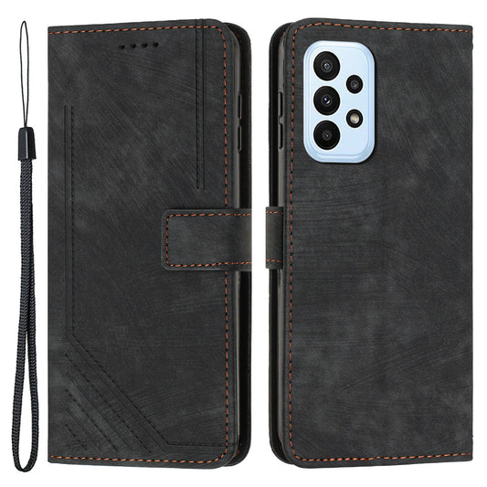 For Samsung Galaxy A72 4G / 5G Wallet Phone Case Skin-Touch Lines Imprinted PU Leather Flip Cover