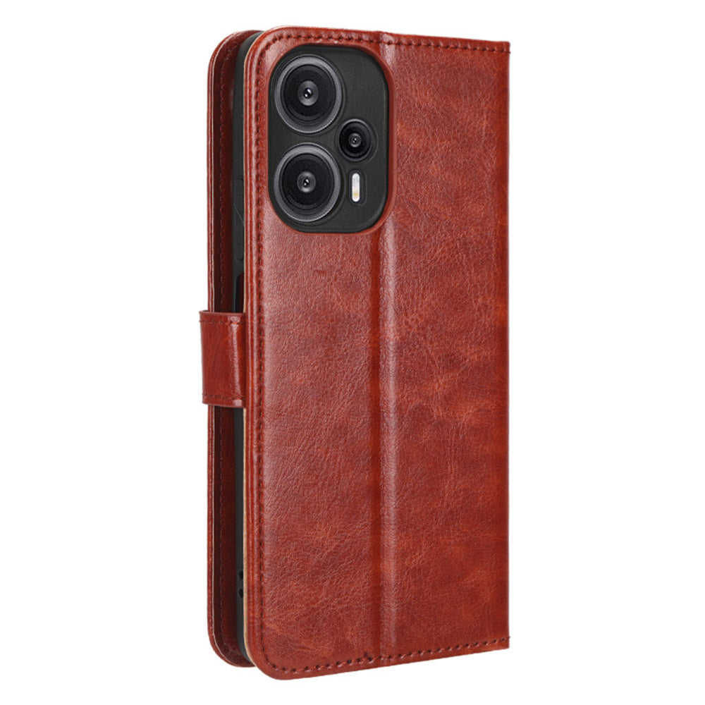 For Xiaomi Redmi Note 12 Turbo 5G / Poco F5 5G Wallet Stand Protective Phone Case Crazy Horse Texture Leather Cover