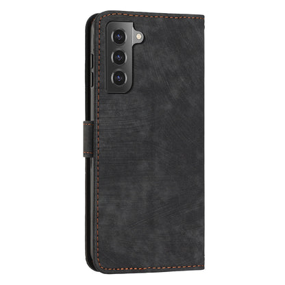 Shockproof Case for Samsung Galaxy S22 5G Wallet Phone Shell Skin-Touch Lines Imprinted PU Leather Cover