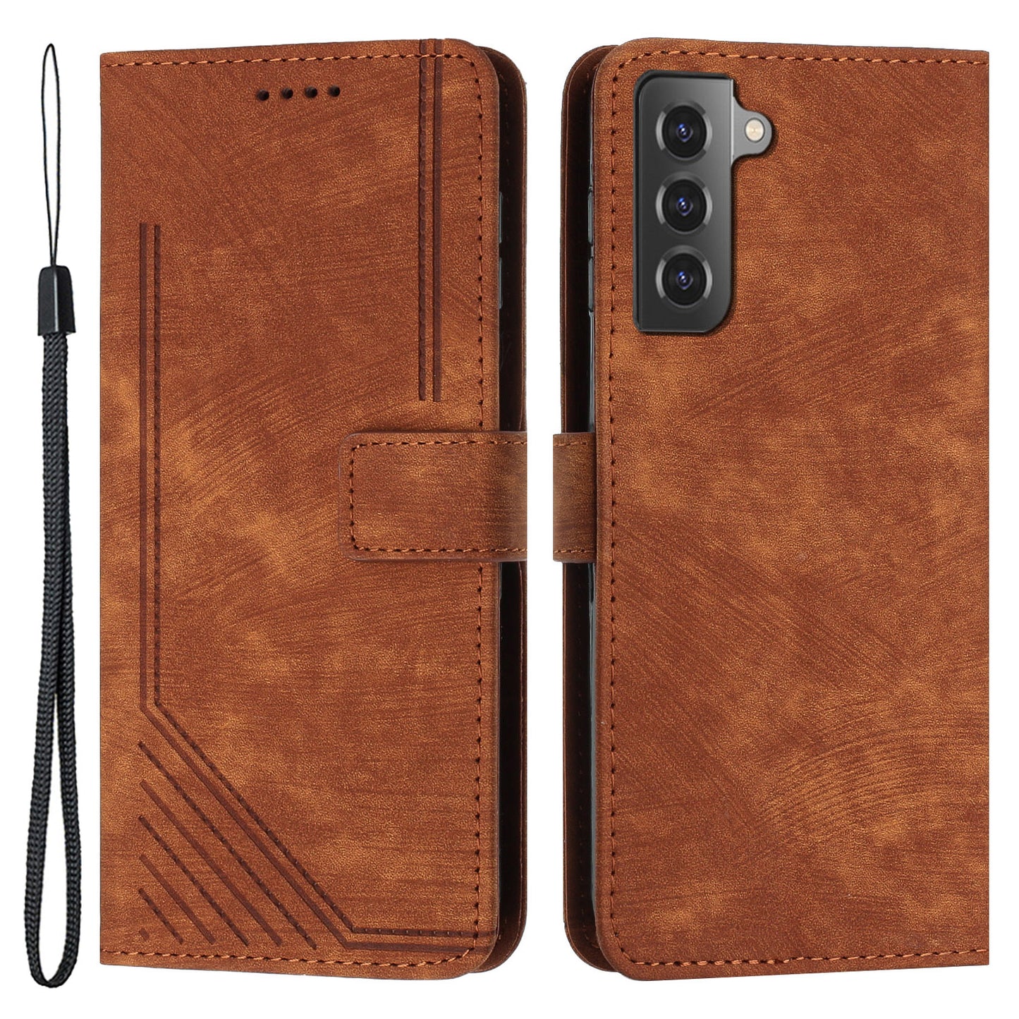 Shockproof Case for Samsung Galaxy S22 5G Wallet Phone Shell Skin-Touch Lines Imprinted PU Leather Cover