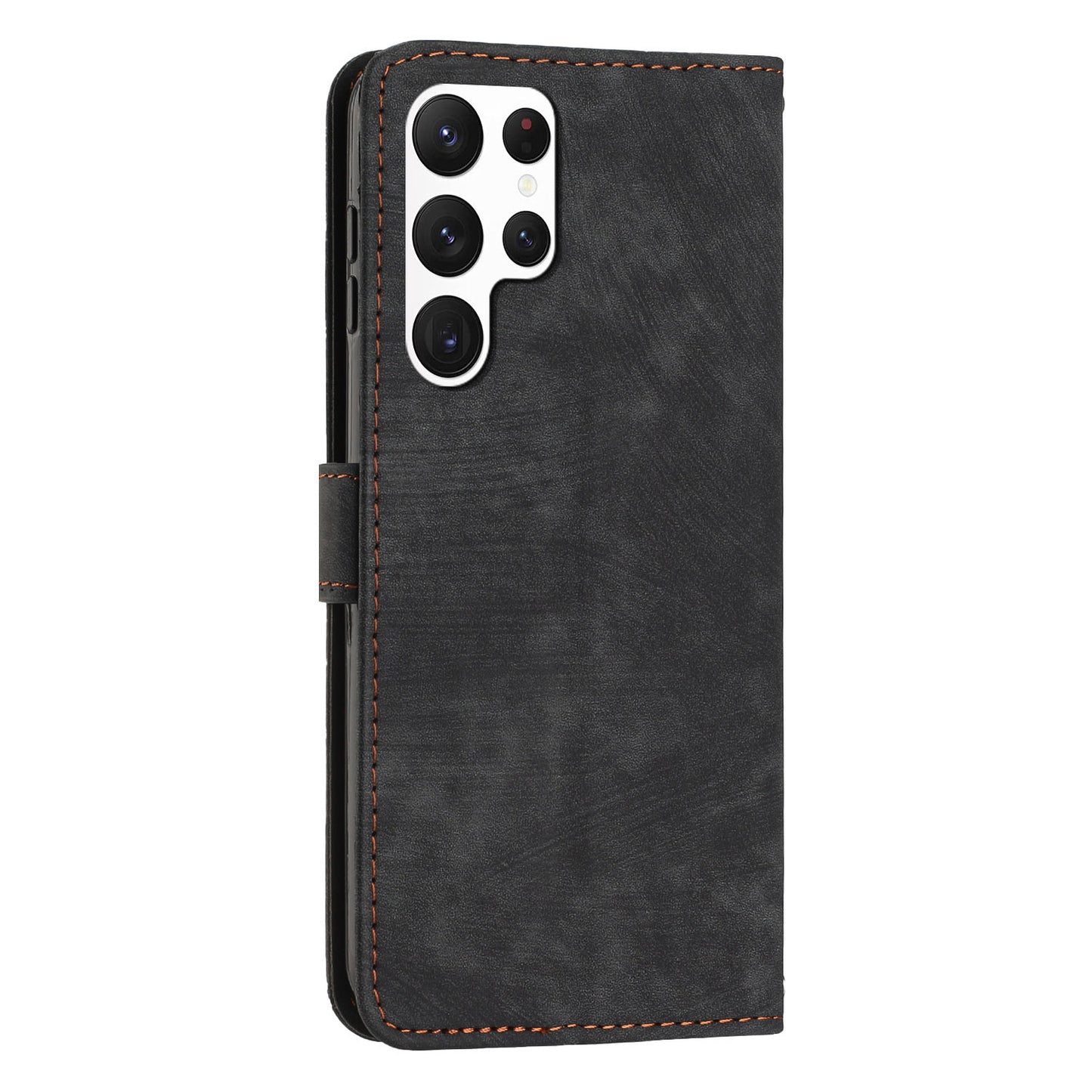 For Samsung Galaxy S22 Ultra 5G Anti-Drop Phone Case Skin-Touch Lines Imprinted PU Leather Wallet Cover