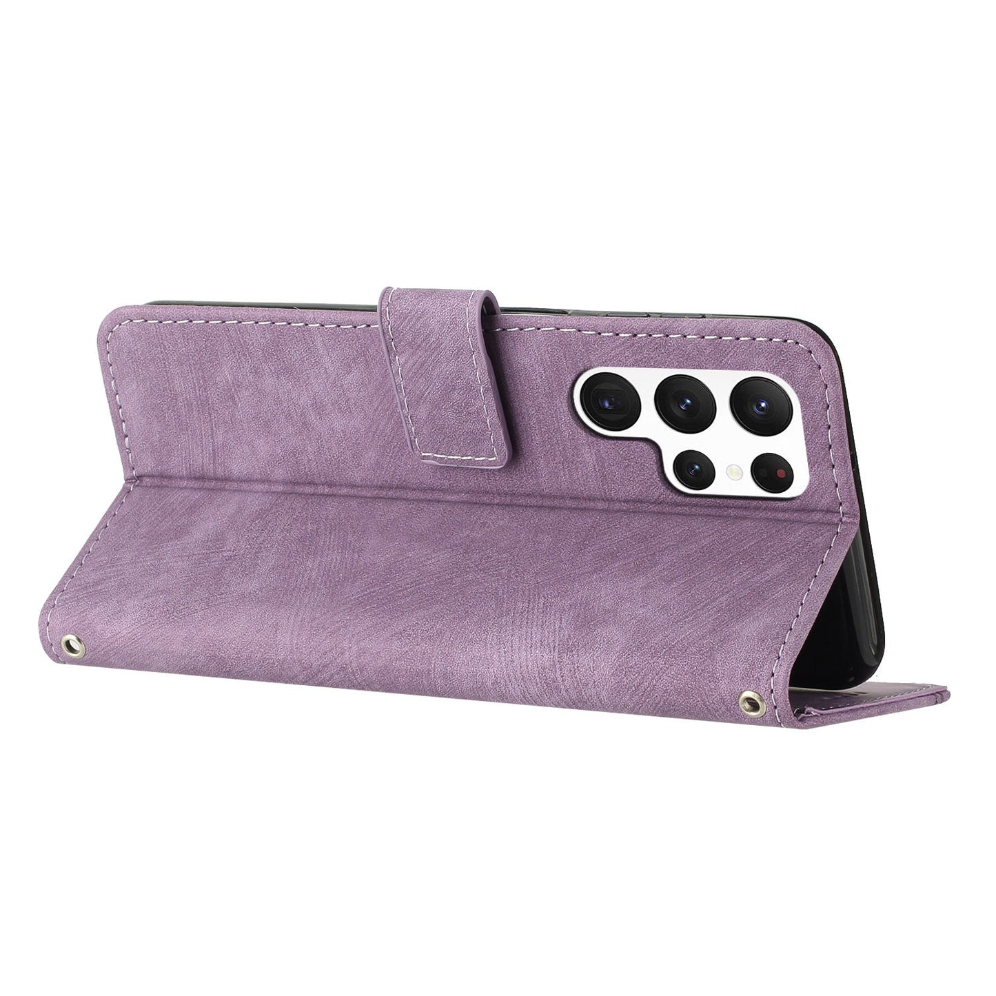 For Samsung Galaxy S22 Ultra 5G Anti-Drop Phone Case Skin-Touch Lines Imprinted PU Leather Wallet Cover