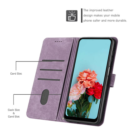 For Samsung Galaxy S22 Ultra 5G Anti-Drop Phone Case Skin-Touch Lines Imprinted PU Leather Wallet Cover