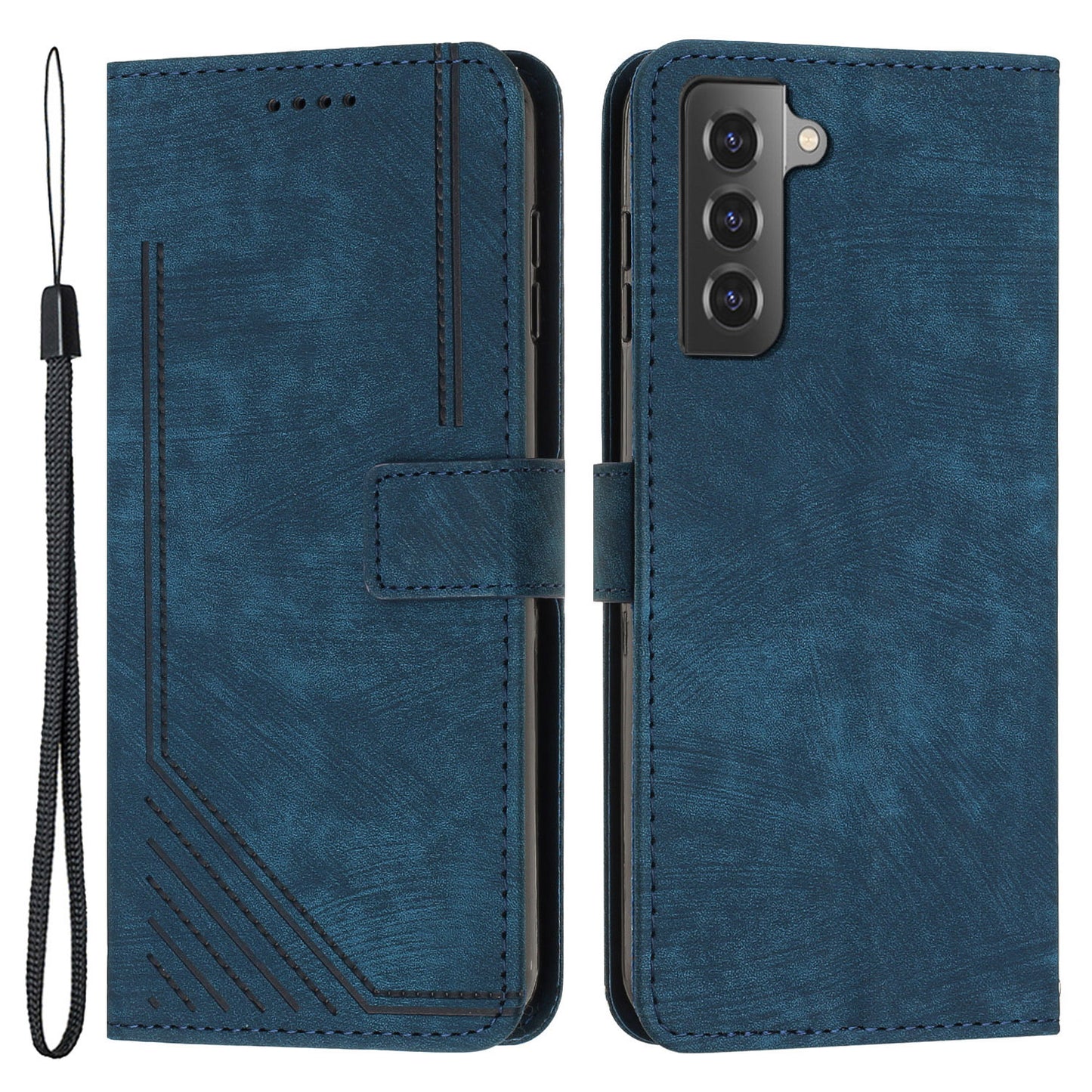 For Samsung Galaxy S22+ 5G Skin-Touch Shockproof Case Lines Imprinted PU Leather Wallet Phone Cover