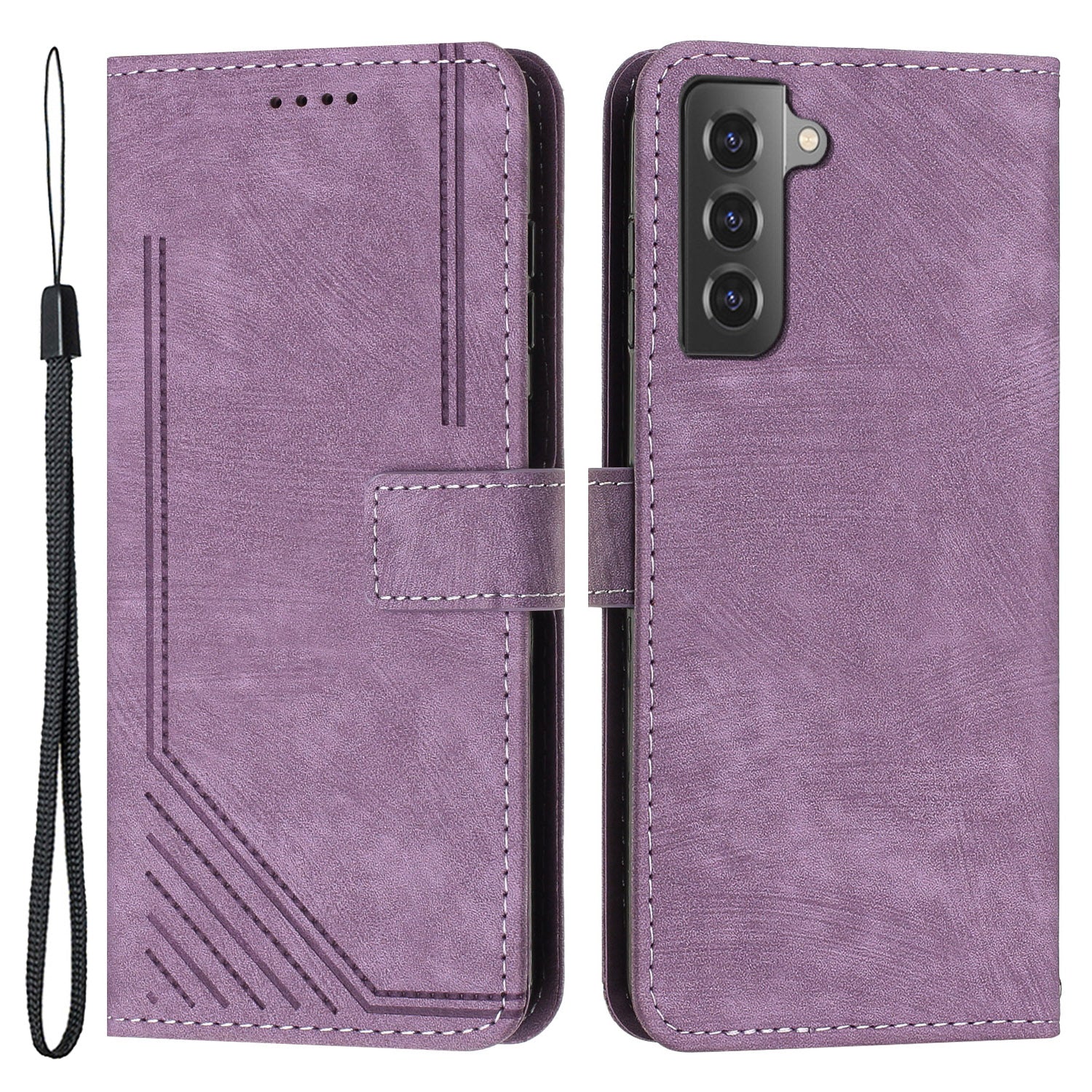 For Samsung Galaxy S22+ 5G Skin-Touch Shockproof Case Lines Imprinted PU Leather Wallet Phone Cover