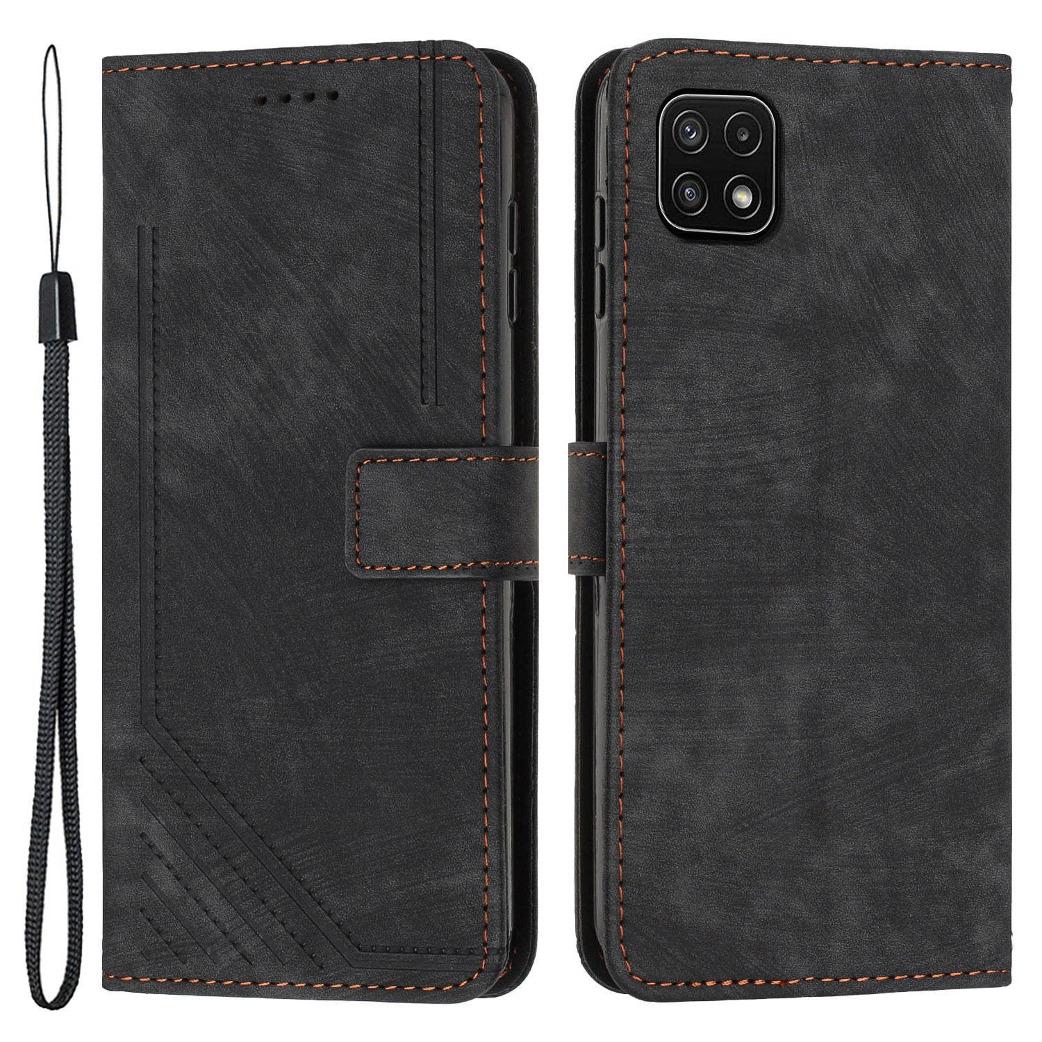 For Samsung Galaxy A22 5G (EU Version) Wallet Phone Case Skin-Touch Lines Imprinted PU Leather Cover