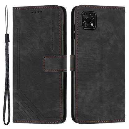 For Samsung Galaxy A22 5G (EU Version) Wallet Phone Case Skin-Touch Lines Imprinted PU Leather Cover