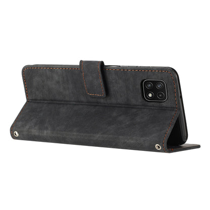 For Samsung Galaxy A22 5G (EU Version) Wallet Phone Case Skin-Touch Lines Imprinted PU Leather Cover