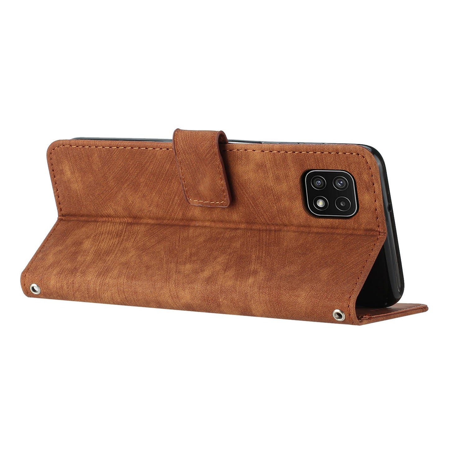 For Samsung Galaxy A22 5G (EU Version) Wallet Phone Case Skin-Touch Lines Imprinted PU Leather Cover