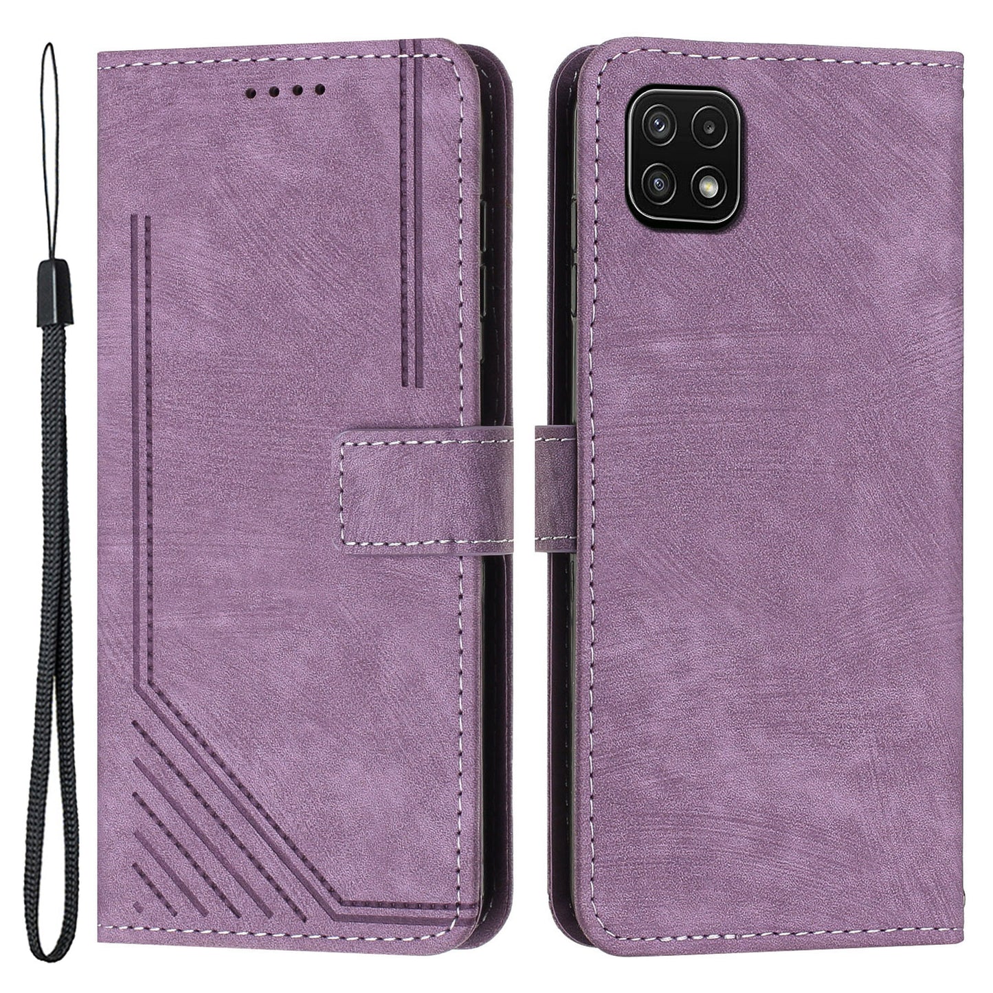 For Samsung Galaxy A22 5G (EU Version) Wallet Phone Case Skin-Touch Lines Imprinted PU Leather Cover