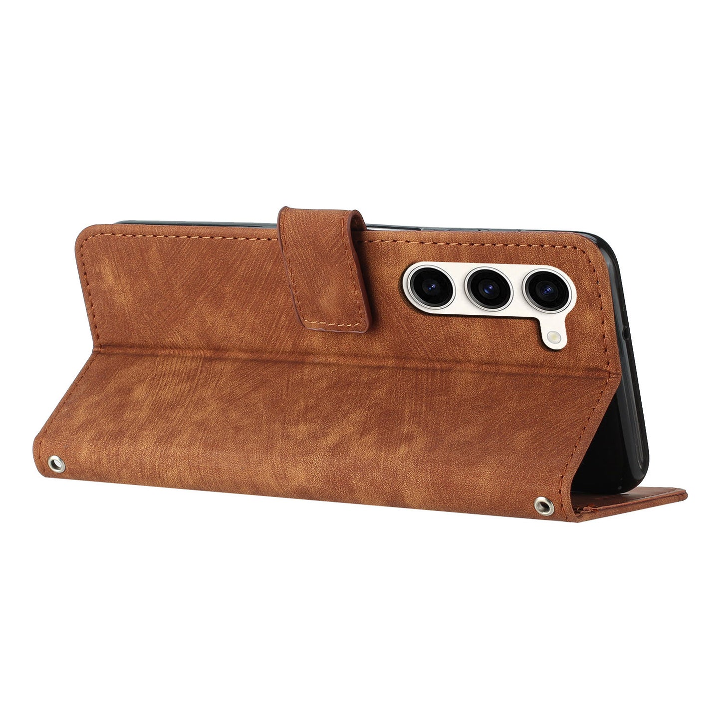PU Leather Phone Cover for Samsung Galaxy S23 Skin-Touch Lines Imprinted Wallet Phone Case with Stand