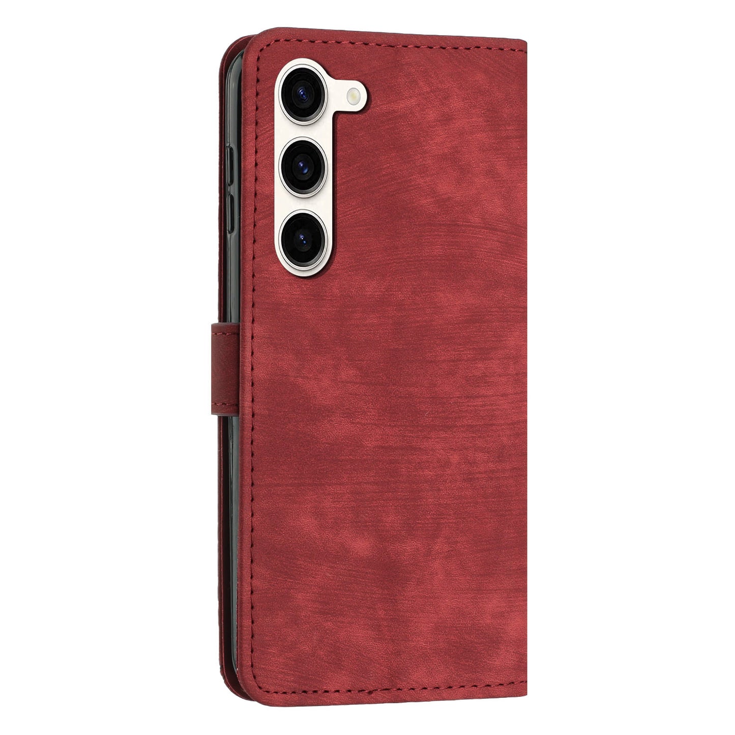 PU Leather Phone Cover for Samsung Galaxy S23 Skin-Touch Lines Imprinted Wallet Phone Case with Stand