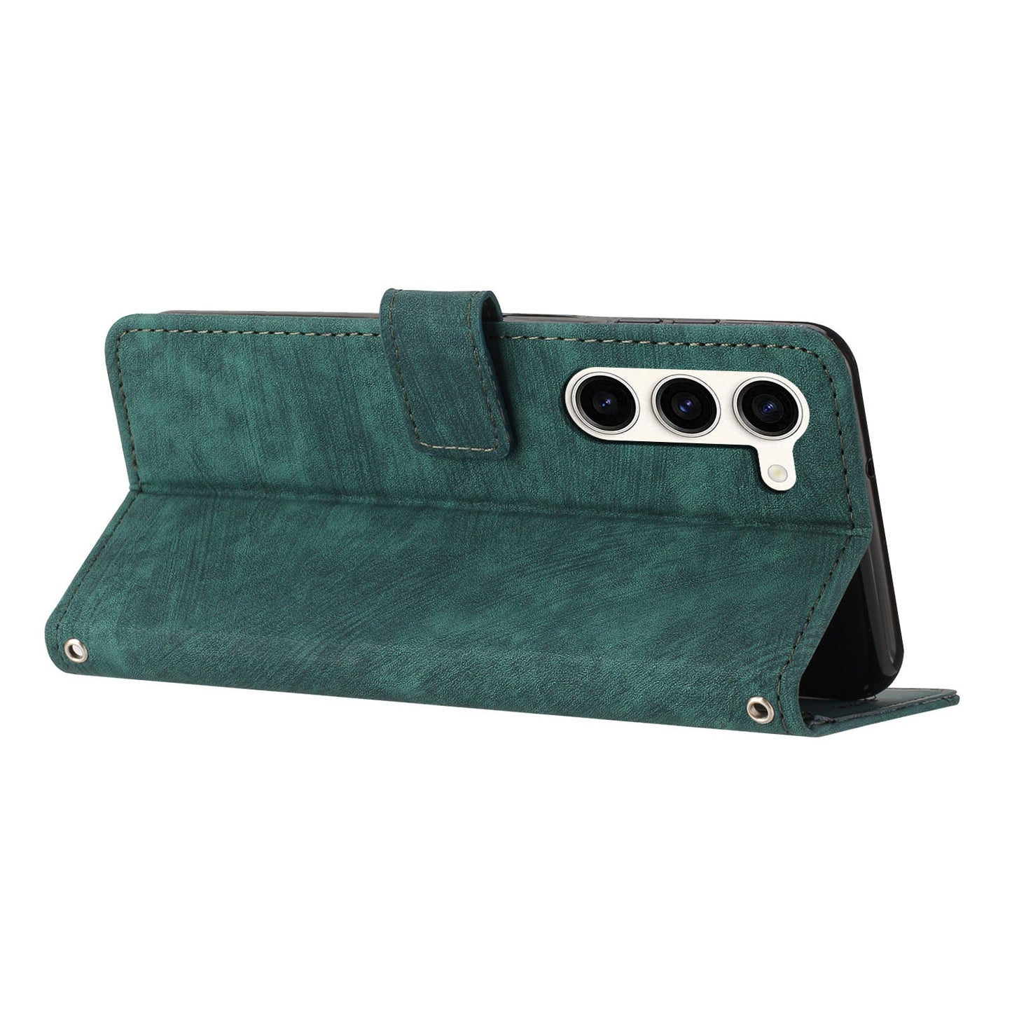 PU Leather Phone Cover for Samsung Galaxy S23 Skin-Touch Lines Imprinted Wallet Phone Case with Stand