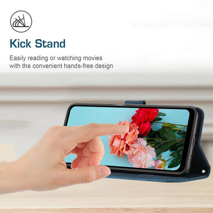 PU Leather Phone Cover for Samsung Galaxy S23 Skin-Touch Lines Imprinted Wallet Phone Case with Stand