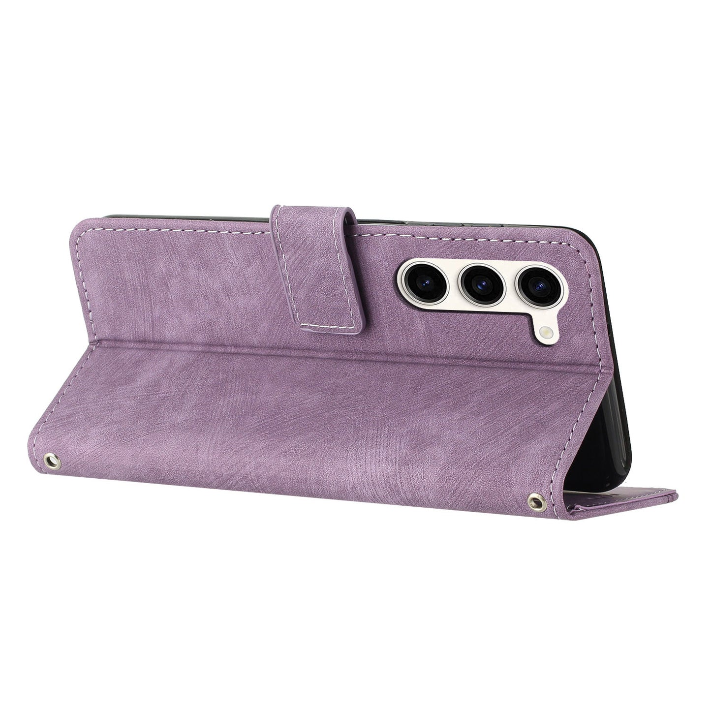 PU Leather Phone Cover for Samsung Galaxy S23 Skin-Touch Lines Imprinted Wallet Phone Case with Stand