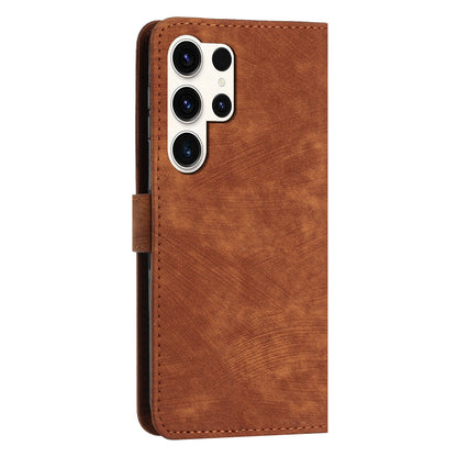 For Samsung Galaxy S23 Ultra Protective Wallet Case Skin-Touch Lines Imprinted PU Leather Phone Cover