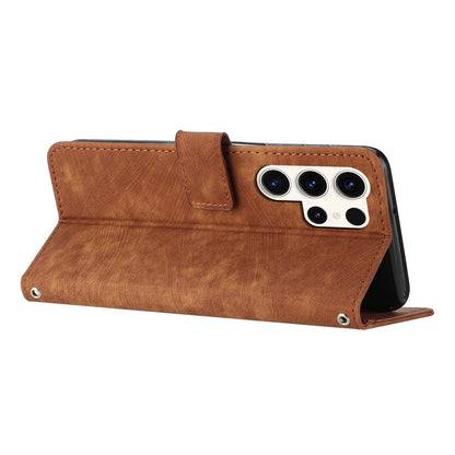 For Samsung Galaxy S23 Ultra Protective Wallet Case Skin-Touch Lines Imprinted PU Leather Phone Cover